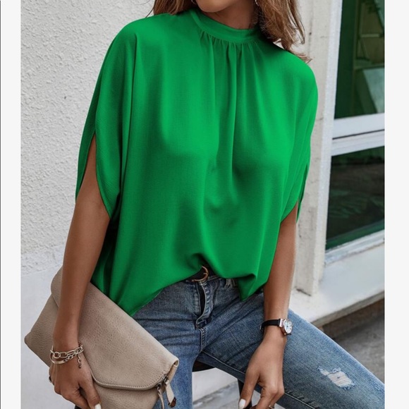 Tops - Boho Oversized Loose Fit Dolman Sleeve Top Blouse GREEN